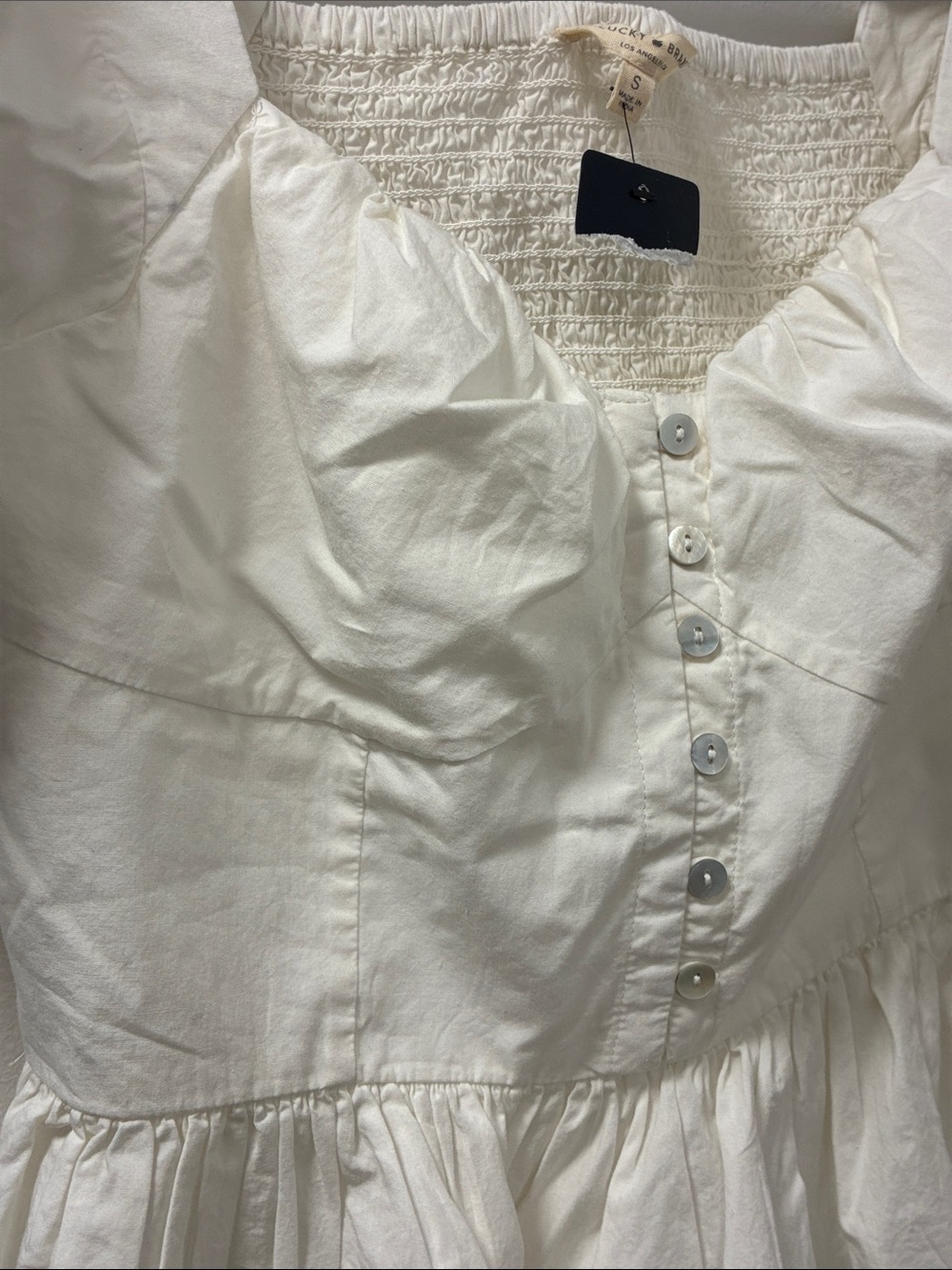 Lucky Brand Puff Sleeve Smocked Peplum Top - Picture 2 of 5